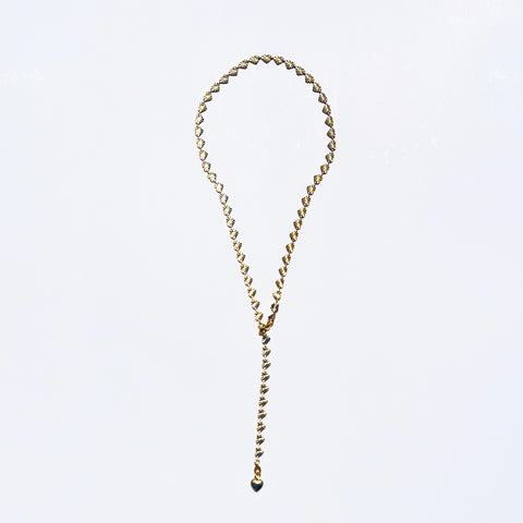 Jennifer Croll Exclusive 14K Gold Plated "Crinkle Heart Lariat" which can be worn many different ways for maximum versatility and style.