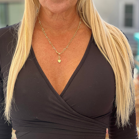 Jennifer Croll Exclusive 14K Gold Plated "Linked Hearts Lariat" which can be worn many different ways for maximum versatility and style.