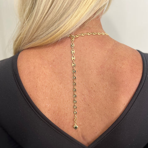 Jennifer Croll Exclusive 14K Gold Plated "Oval Link Lariat" which can be worn many different ways for maximum versatility and style.