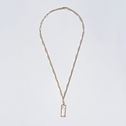 14K Gold-Plated Paperclip & Abalone Lariat Necklace