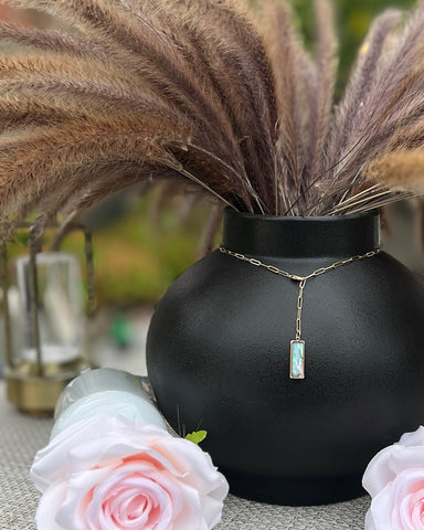 14K Gold-Plated Paperclip & Abalone Lariat Necklace